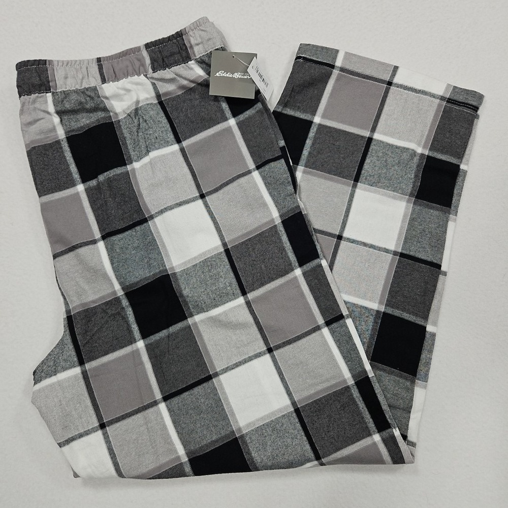 Eddie Bauer Sleepwear Mens 2XL Blackβ White Gray Plaid Flannel Lounge Pants